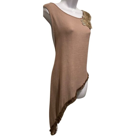 LADY NOIZ Top Women M Ruffle Sleeveless Asymetrical Peasant Gauze Flower - Picture 3 of 12